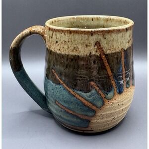Studio Art Pottery Signed Natural Colored Glazed Sun Rising/Setting Mug
